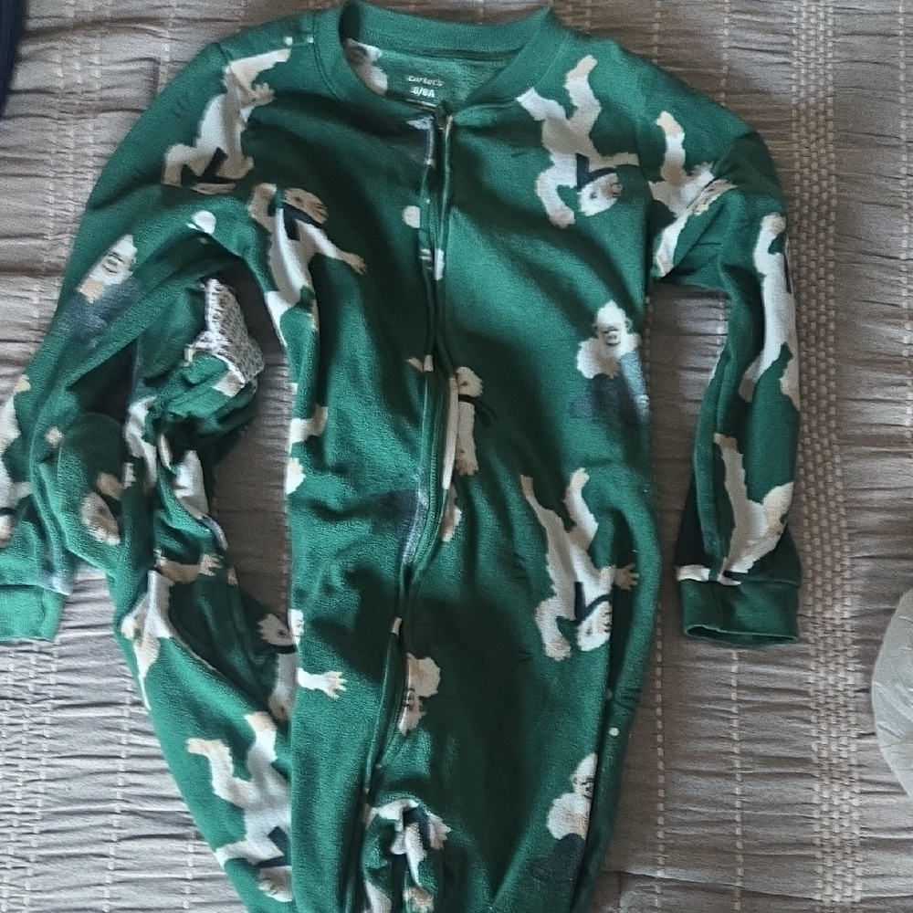 Carter's Green Fleece One-Piece Footie with White Animal Print